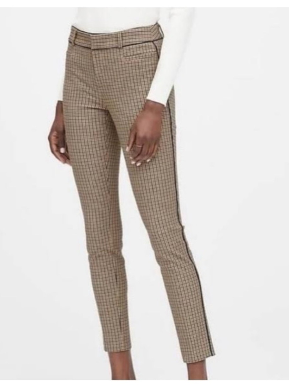 Banana Republic Women's Ankle Cropped Checked Pants in Brown and Black